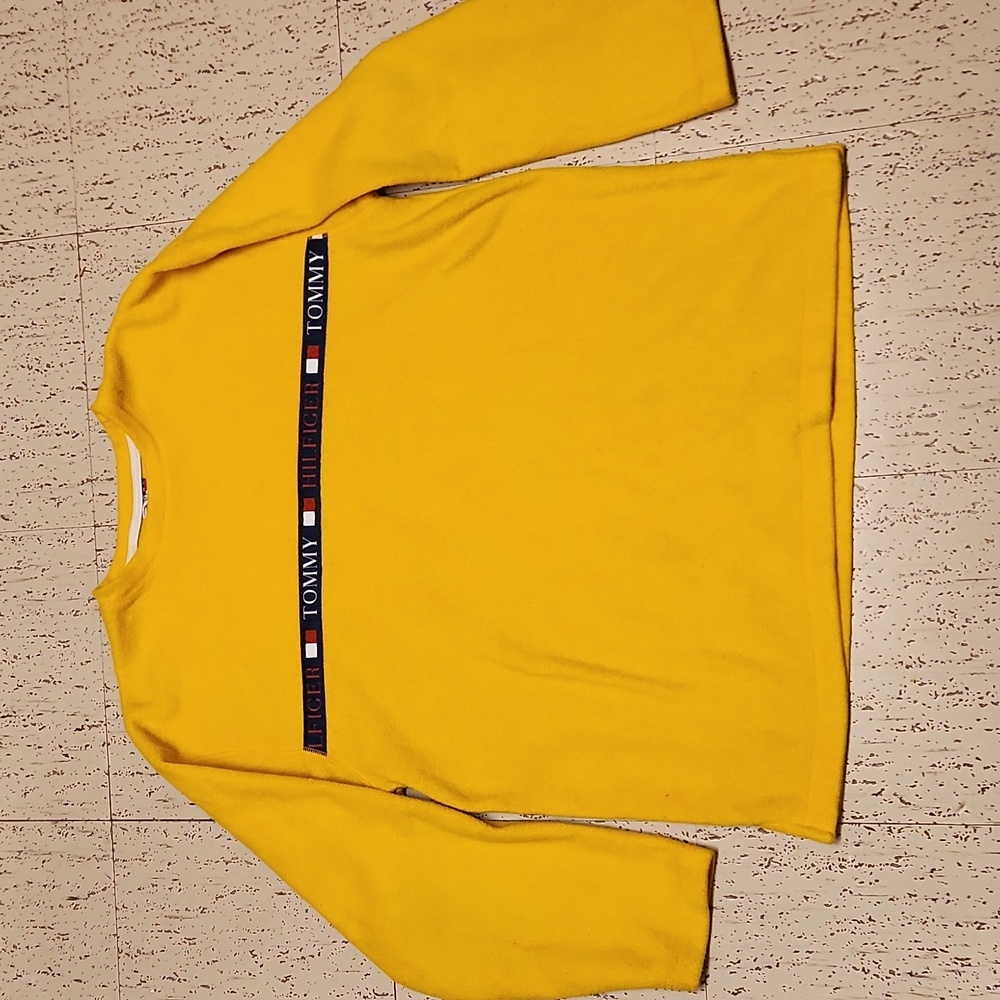 Tommy Hilfiger Multi Spellout Tape Fleece Crewneck Sweater Vintage 90s RARE